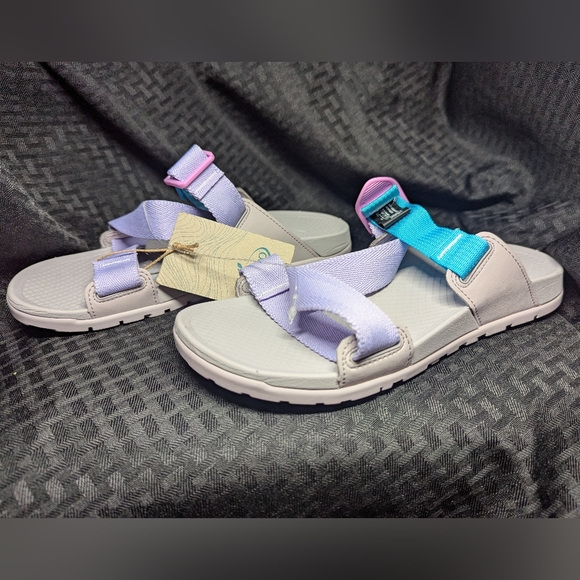 Light Pink, Lavender and Baby Blue Strap Chaco Lowdown Slides. - Picture 5 of 6
